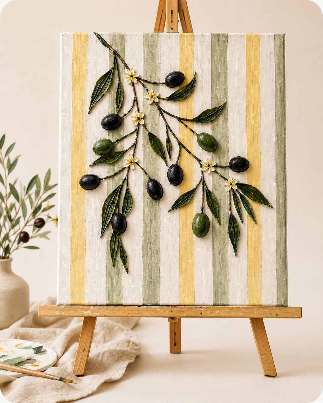 Canvas with 3D Olive Branch painting