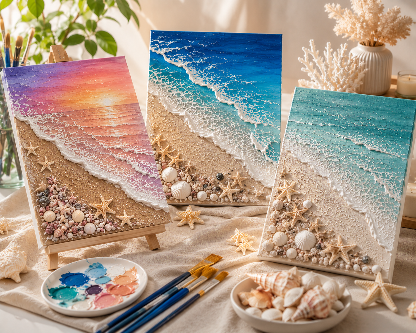 3D paintings of ocean and seashells
