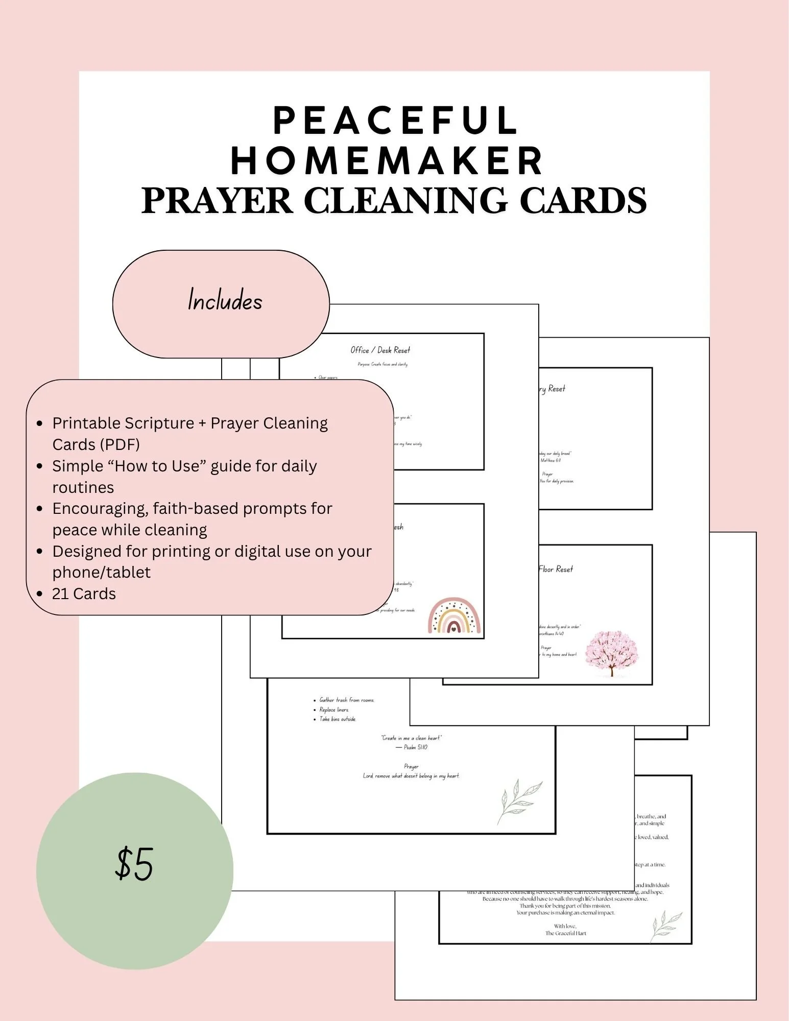 Christian Cleaning Cards | Pray While You Clean Printable | Christian Homemaking Routine | Bible Verse Cleaning Motivation | Faith Based Home Reset