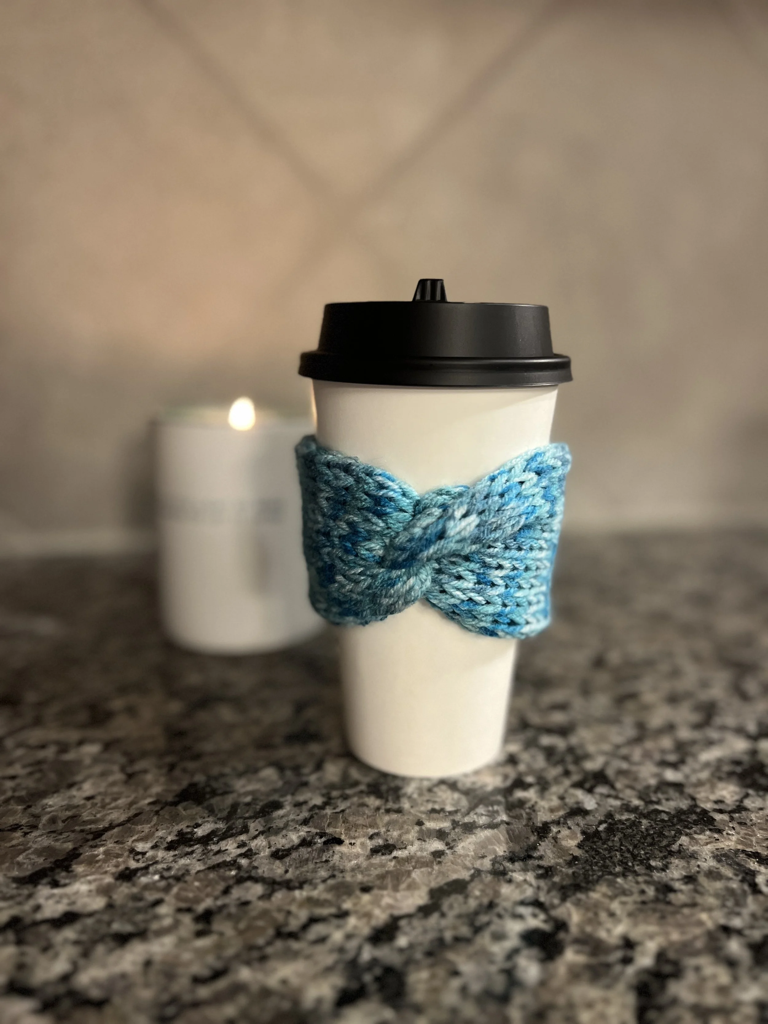 Blue Knitted Cup Cozies- set of 2 Perfect Birthday, Anniversary, Bridal, Friend Gift