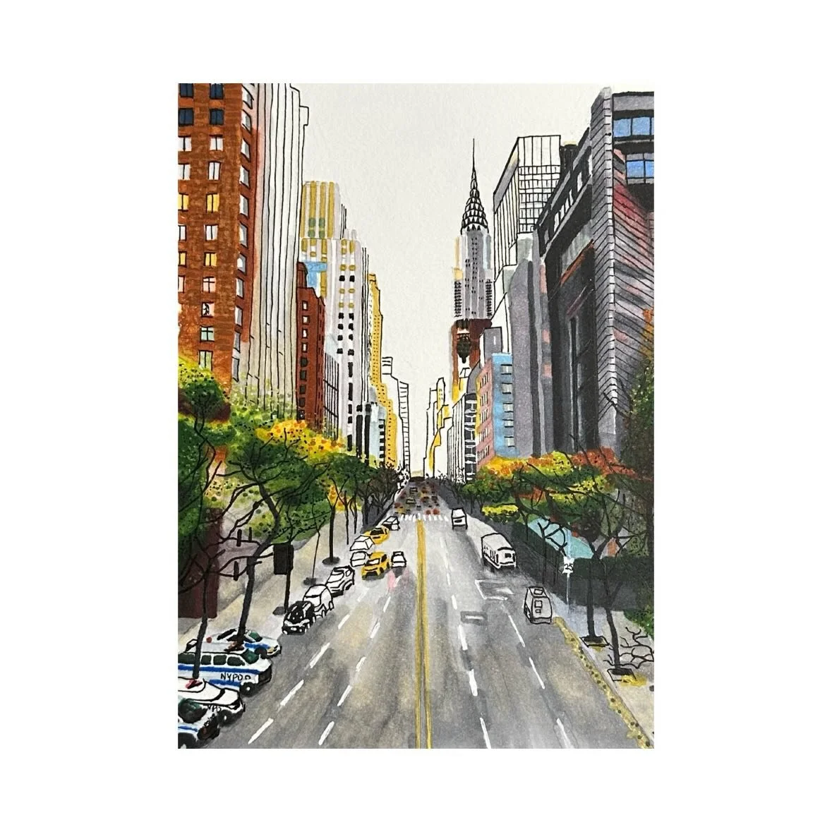 Air in NYC | 1
Exploring something new and different.

My drawings are usually complex, with crowded elements.
This time I wanted to begin a new series&mdash;
lighter, quieter, and more breathable.

Finished Tuesday 01/13/26
Alcohol-based markers on 