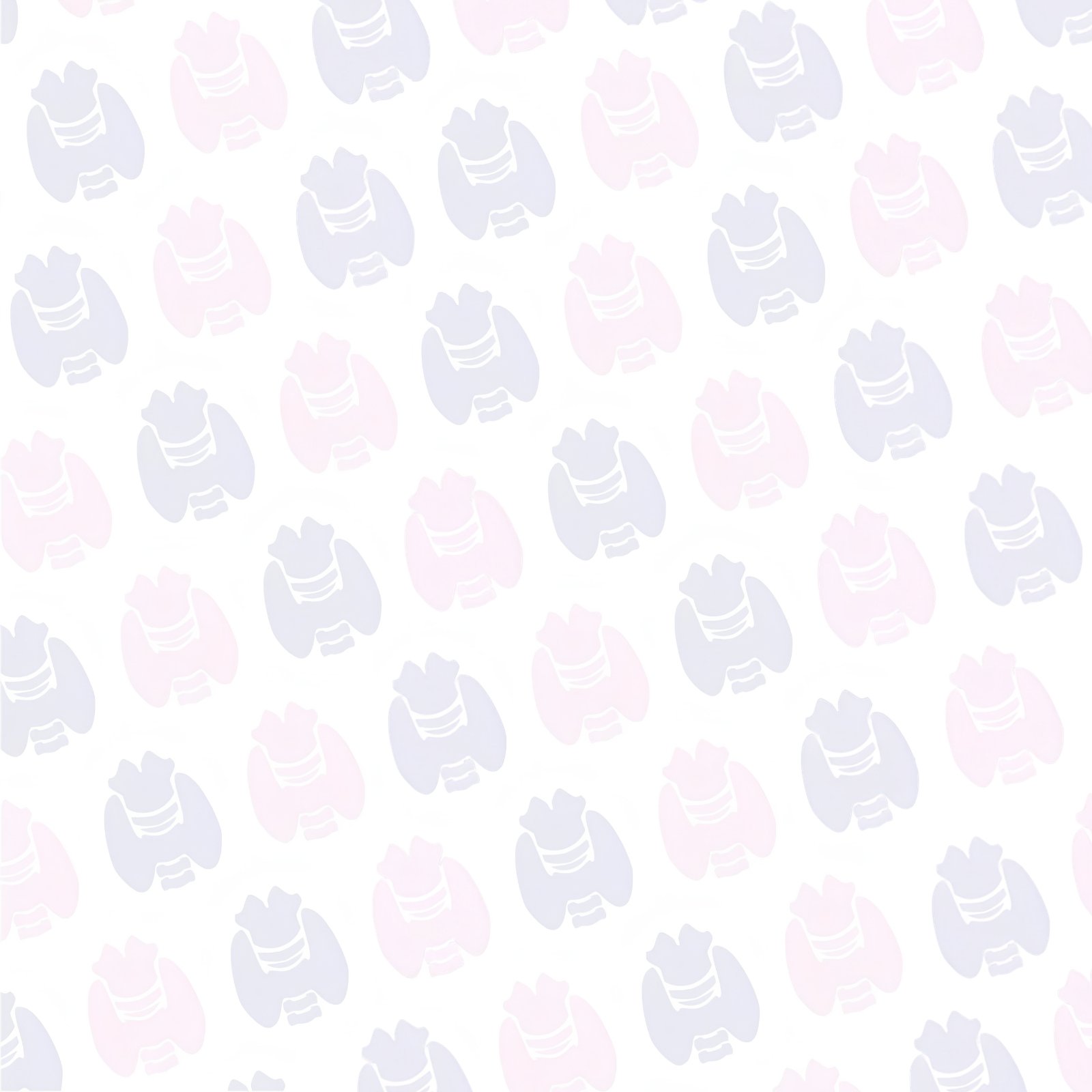 Fondo blanco con patrones repetidos de la ilustración de una tiroides, en tonos pastel de lila y rosa.