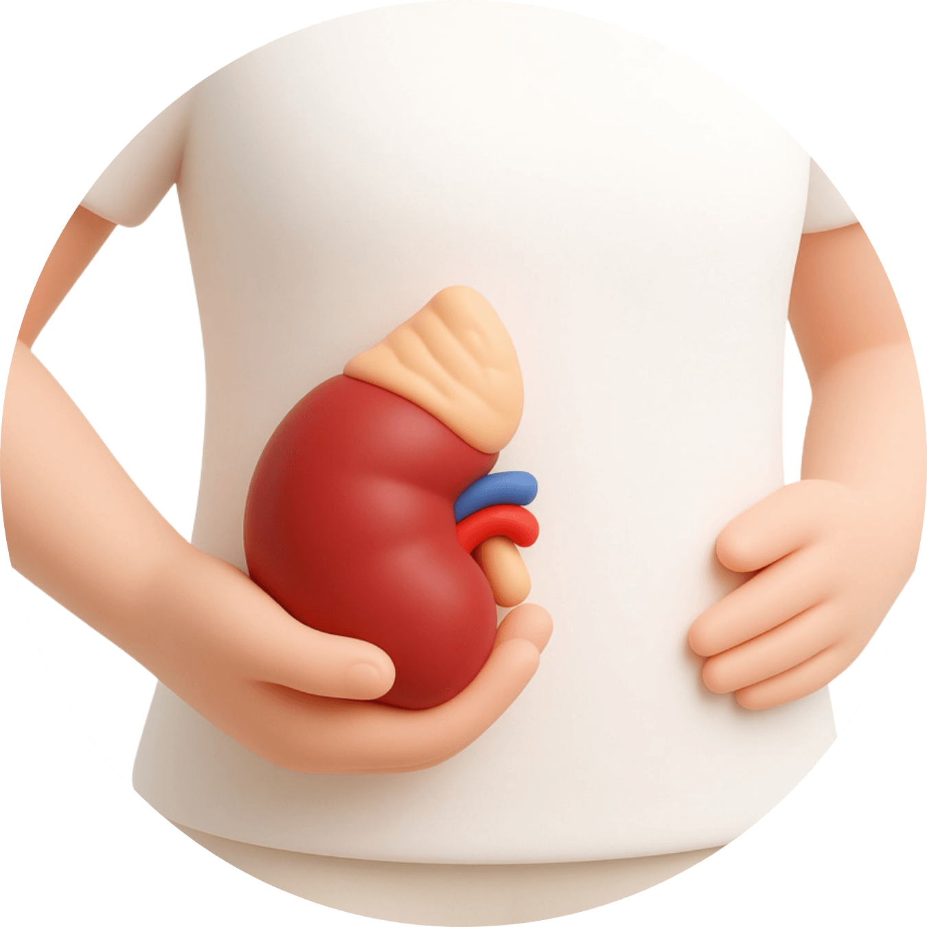 Ilustración de un torso humano con órganos internos expuestos, incluyendo riñones y glándulas adrenales.