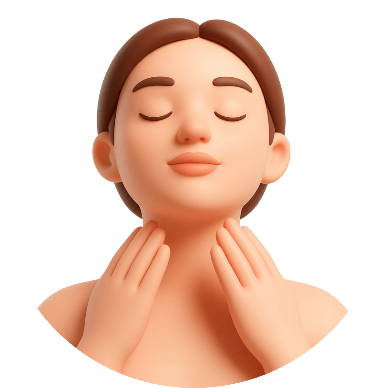llustración de una mujer con ojos cerrados, tocándose el cuello con las manos.