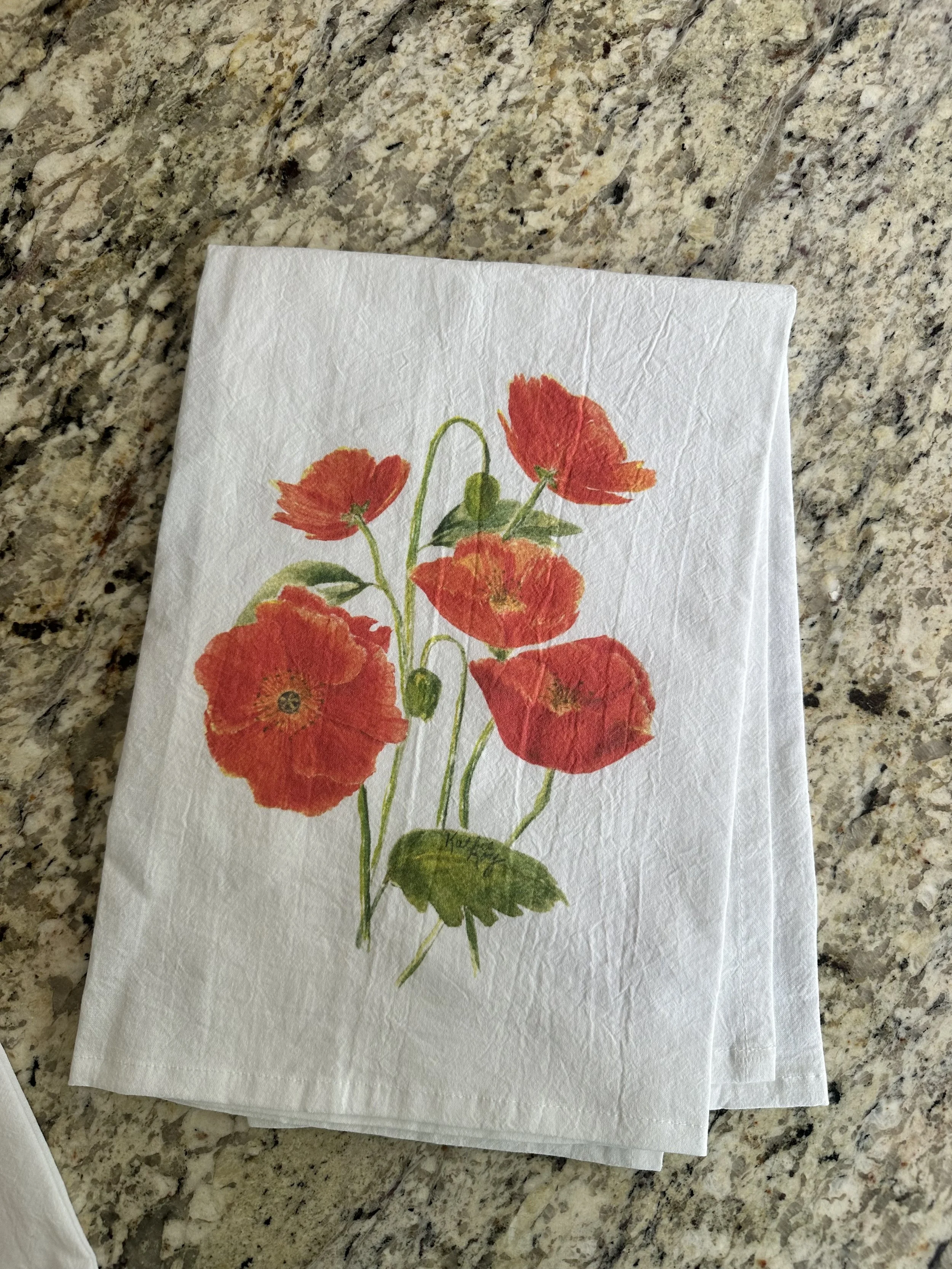 Red Poppy Watercolor Tea Towel