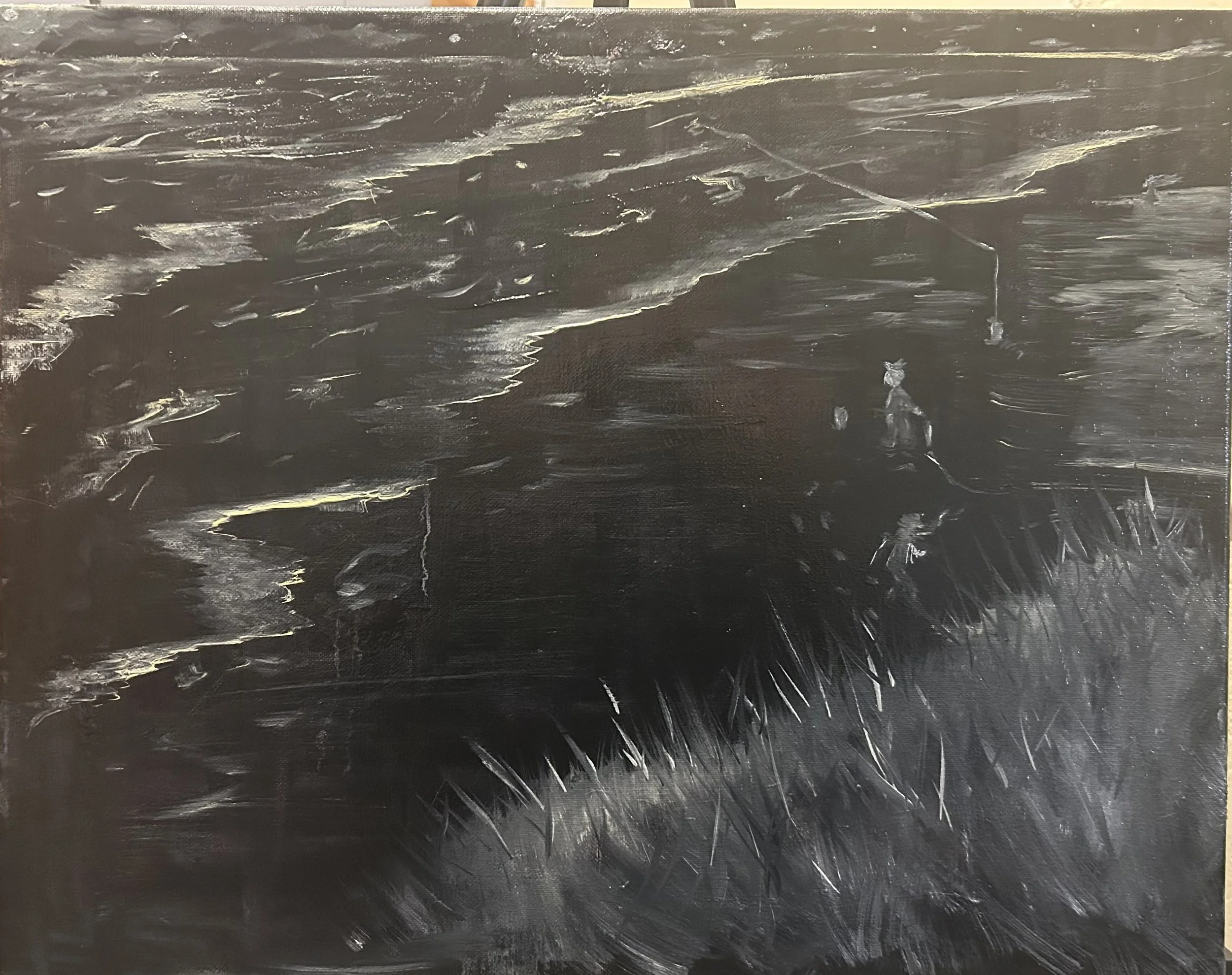 Night Fishing (Oil on Canvas)