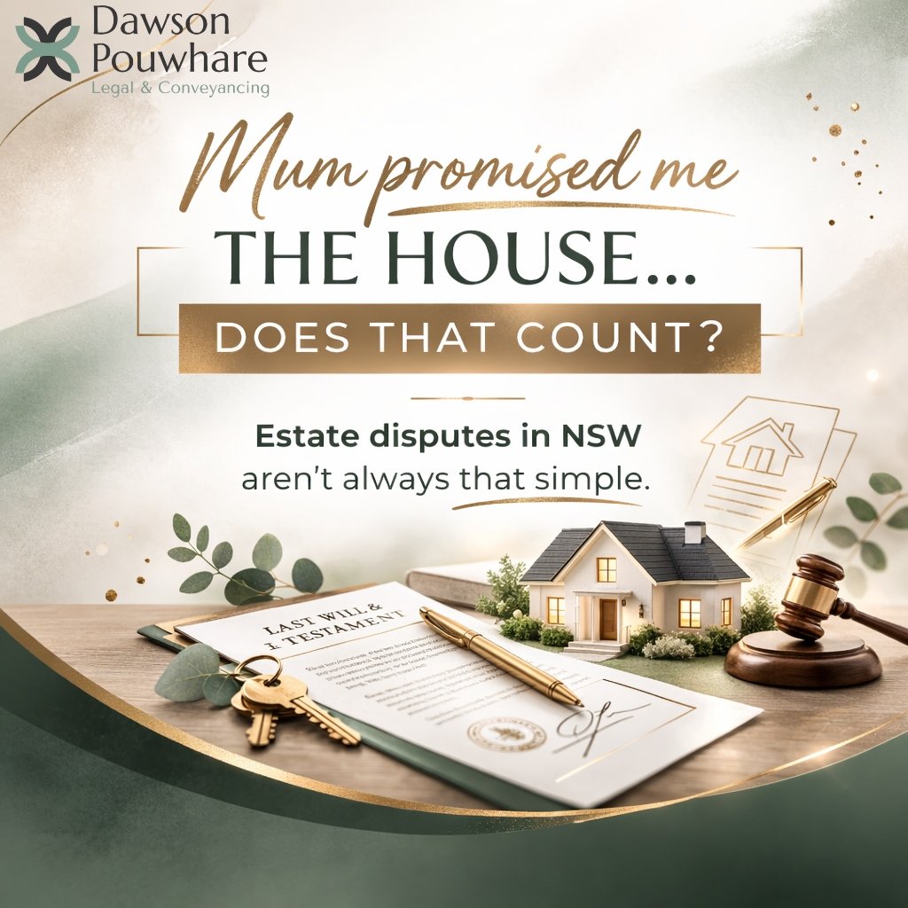 We hear this more often than you might think.

A verbal promise... even one made with the best intentions... does not automatically override a valid Will.

In NSW, estates are governed by the Succession Act 2006 (NSW). Unless properly documented, the