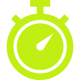 A bright green stopwatch showing a single black hand pointing to the 2 o'clock position.