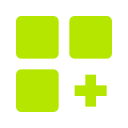 Four green squares and a plus sign on a black background