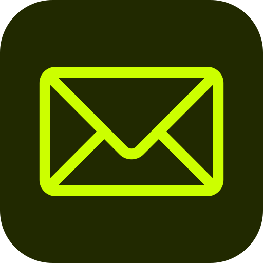 Neon green outline of an envelope icon on a black background.