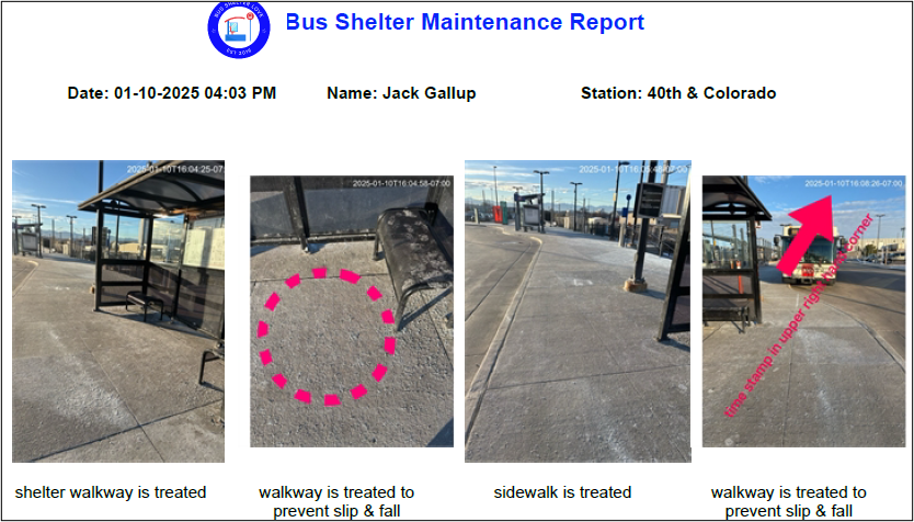 A MapToTrack custom PDF report with photo highlights of treatment to prevent slip and fall.