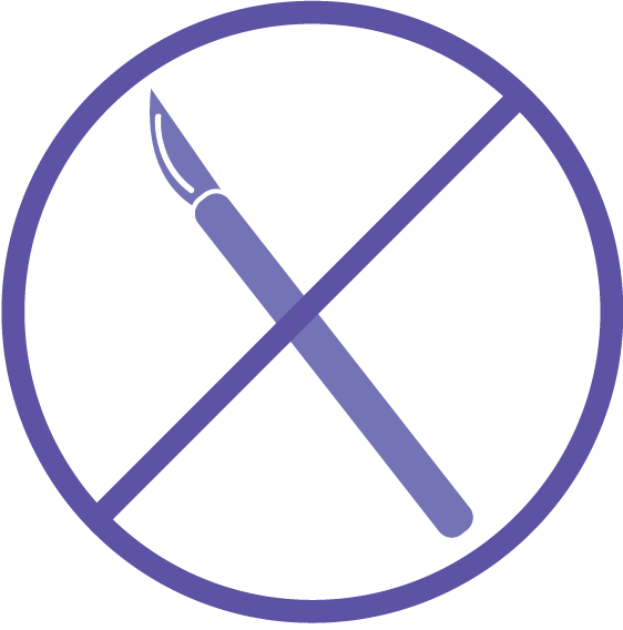 A scalple crossed out to illustrate interventional radiology as a minimally invase PAE option. 