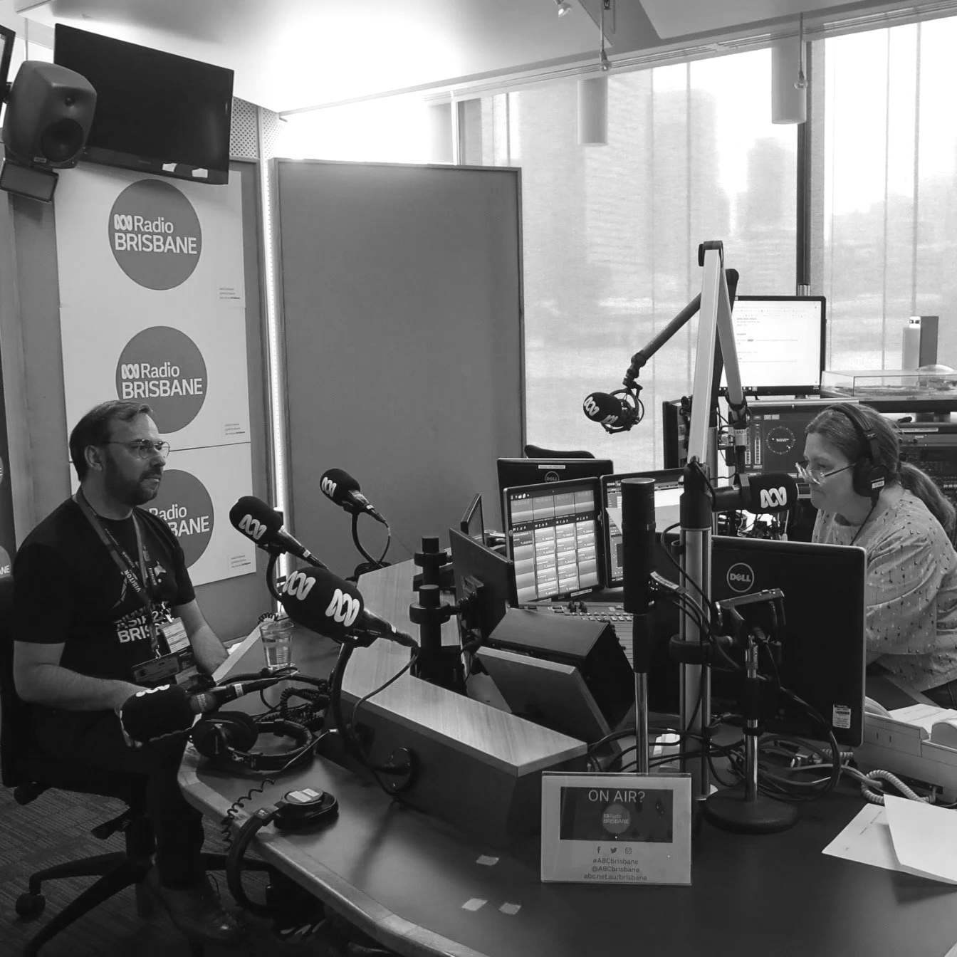 Pinpoint PR manages publicity for SIGGRAPH Asia. This photo features a radio studio with the organiser of SIGGRAPH Asia, held in Brisbane in 2018, at ABC Radio Brisbane.
