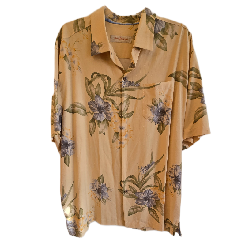 Tommy Bahama 100% Silk Yellow Tropical Camp Shirt