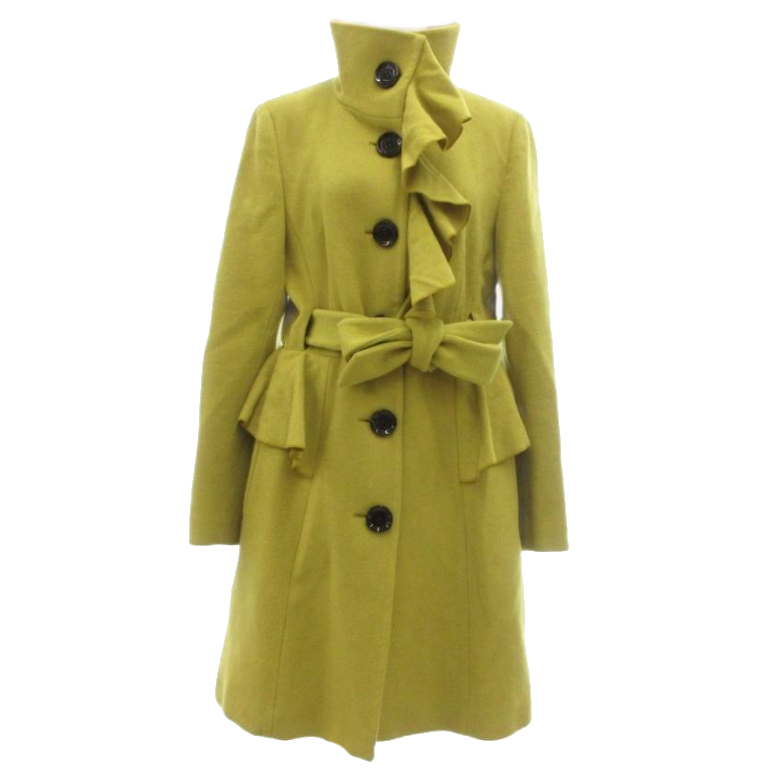 Karen Millen Chartreuse Ruffle Front Wool Coat