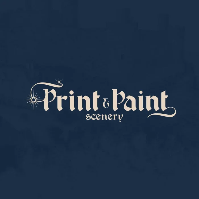 Logo for Print & Paint Scenery on a dark blue background.
