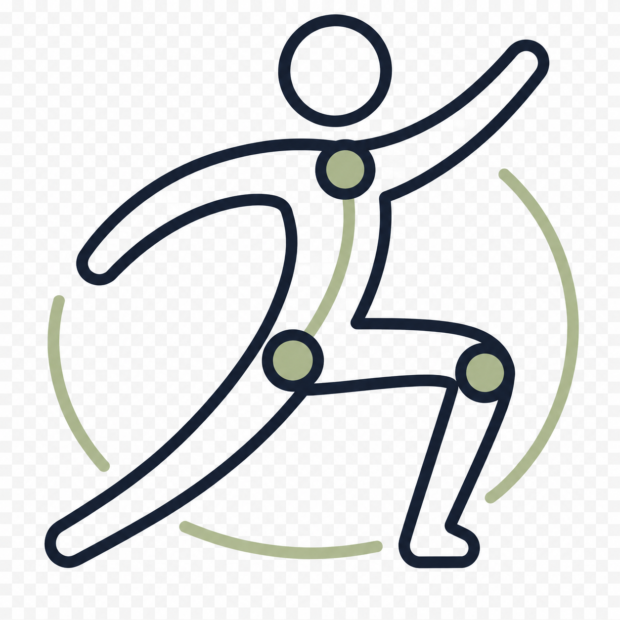Line drawing of a person in a running pose, with an emphasis on movement and dynamic motion.