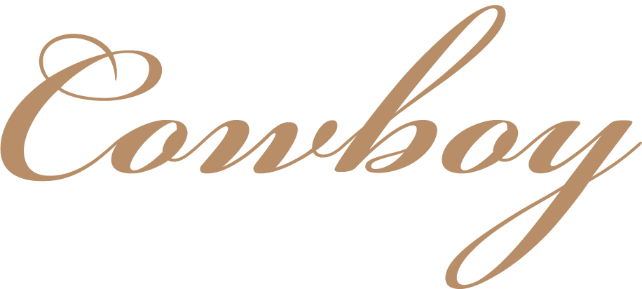 The word "Cowboy" written in elegant brown script font on a black background.