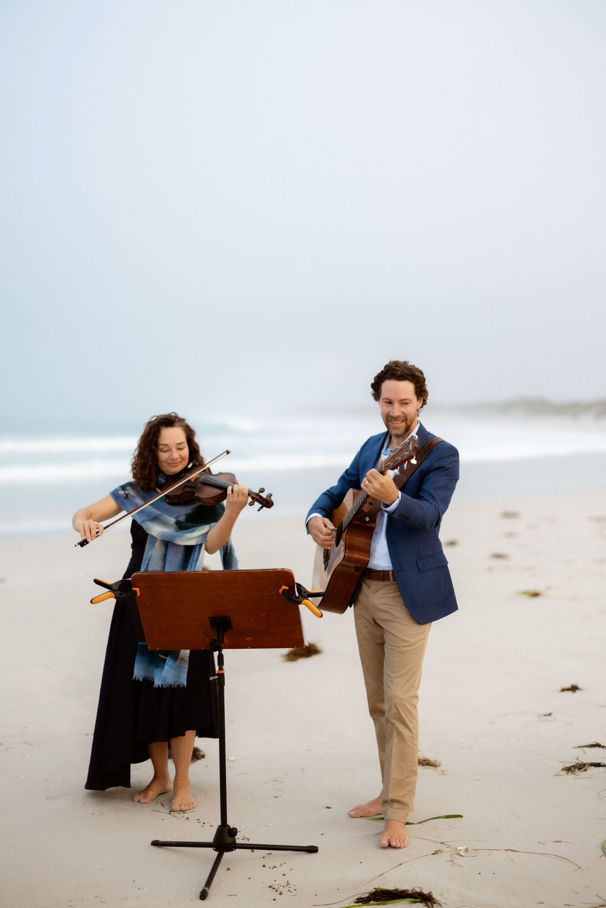Wedding musicians playing live wedding entertainment on a beach in Albany Western Australia