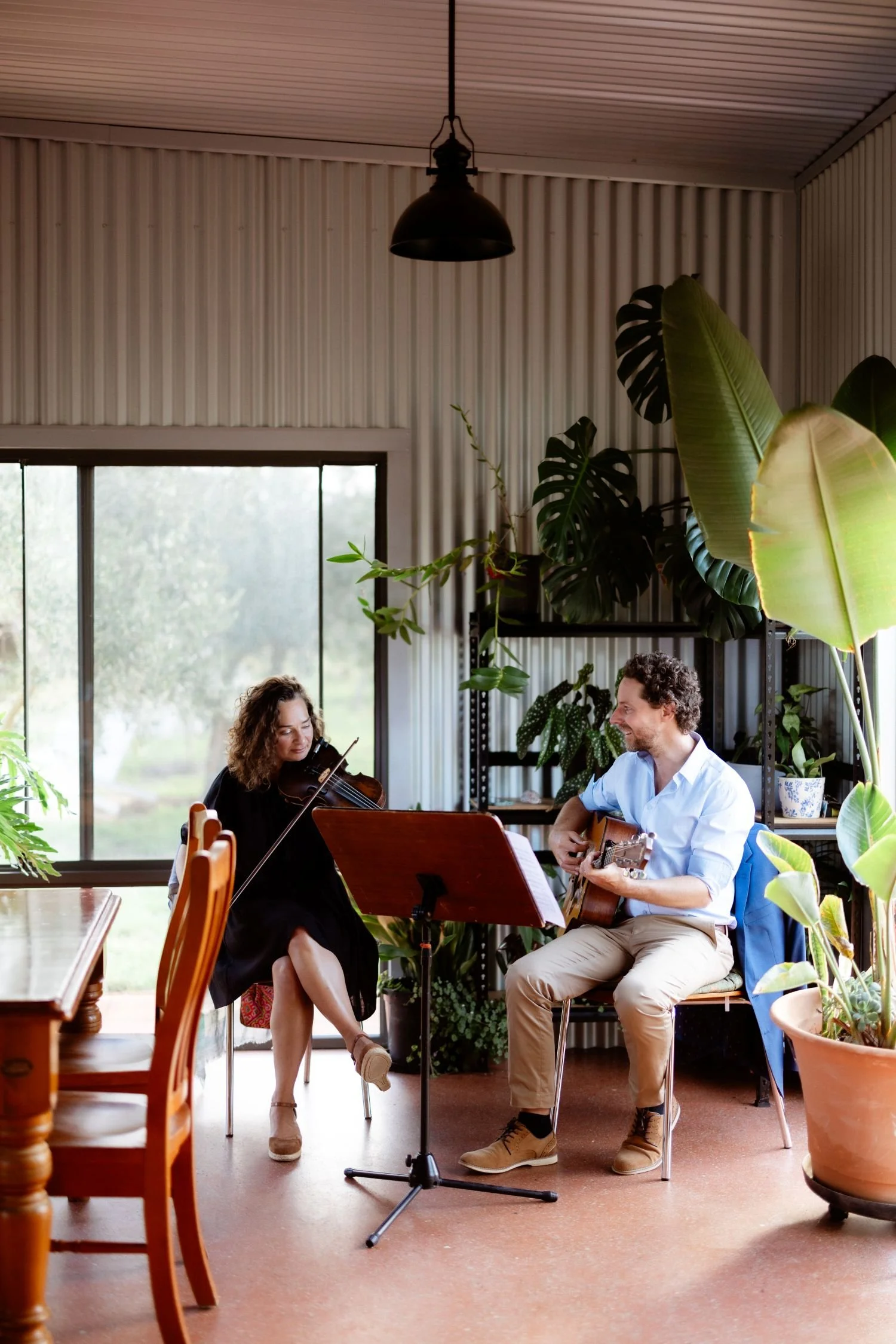 Violin and guitar duo playing in Denmark Western Australia