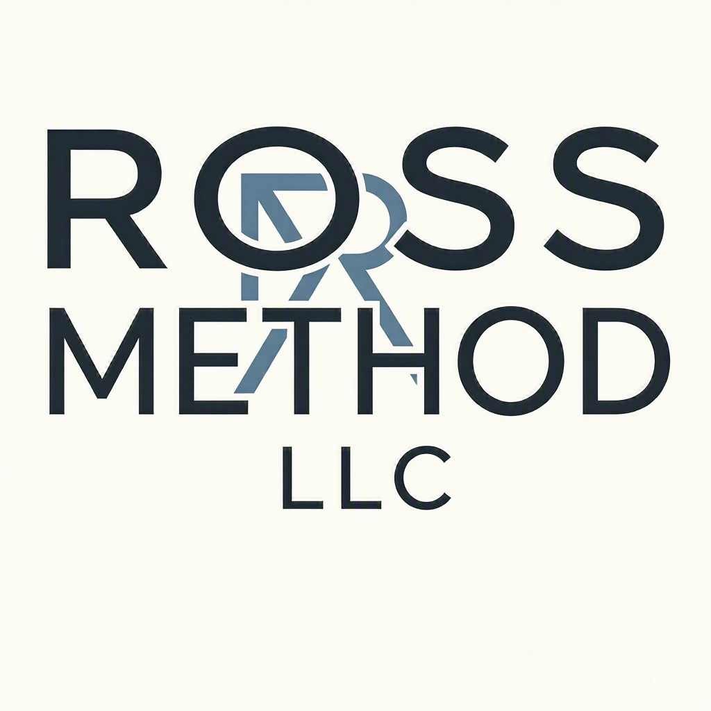 Logo for Ross Method LLC with stylized text and graphic elements.
