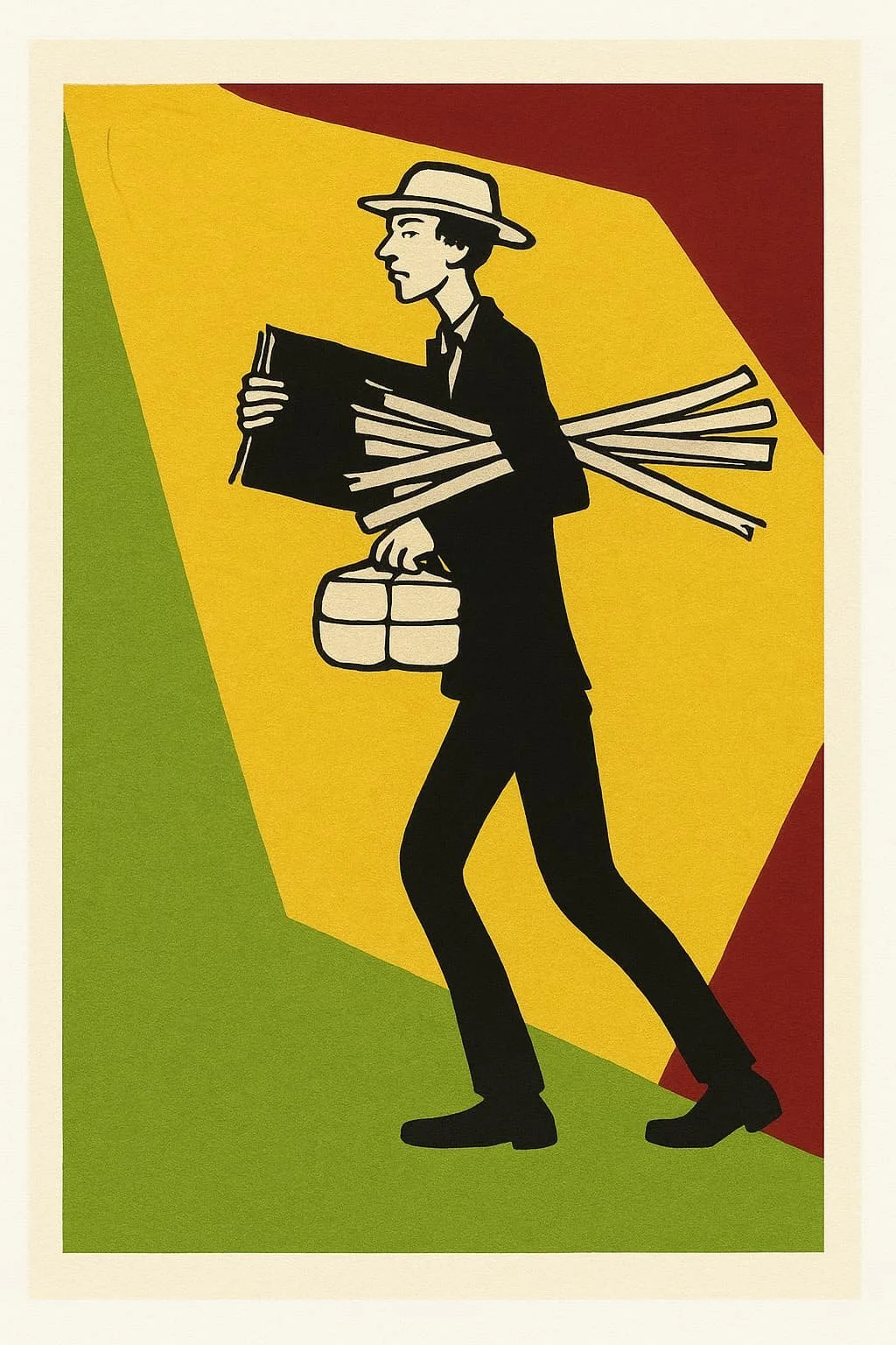 Illustration of a person carrying documents and plans, symbolizing administrative litigation, licensing matters, regulatory compliance, agency proceedings, and government approvals.