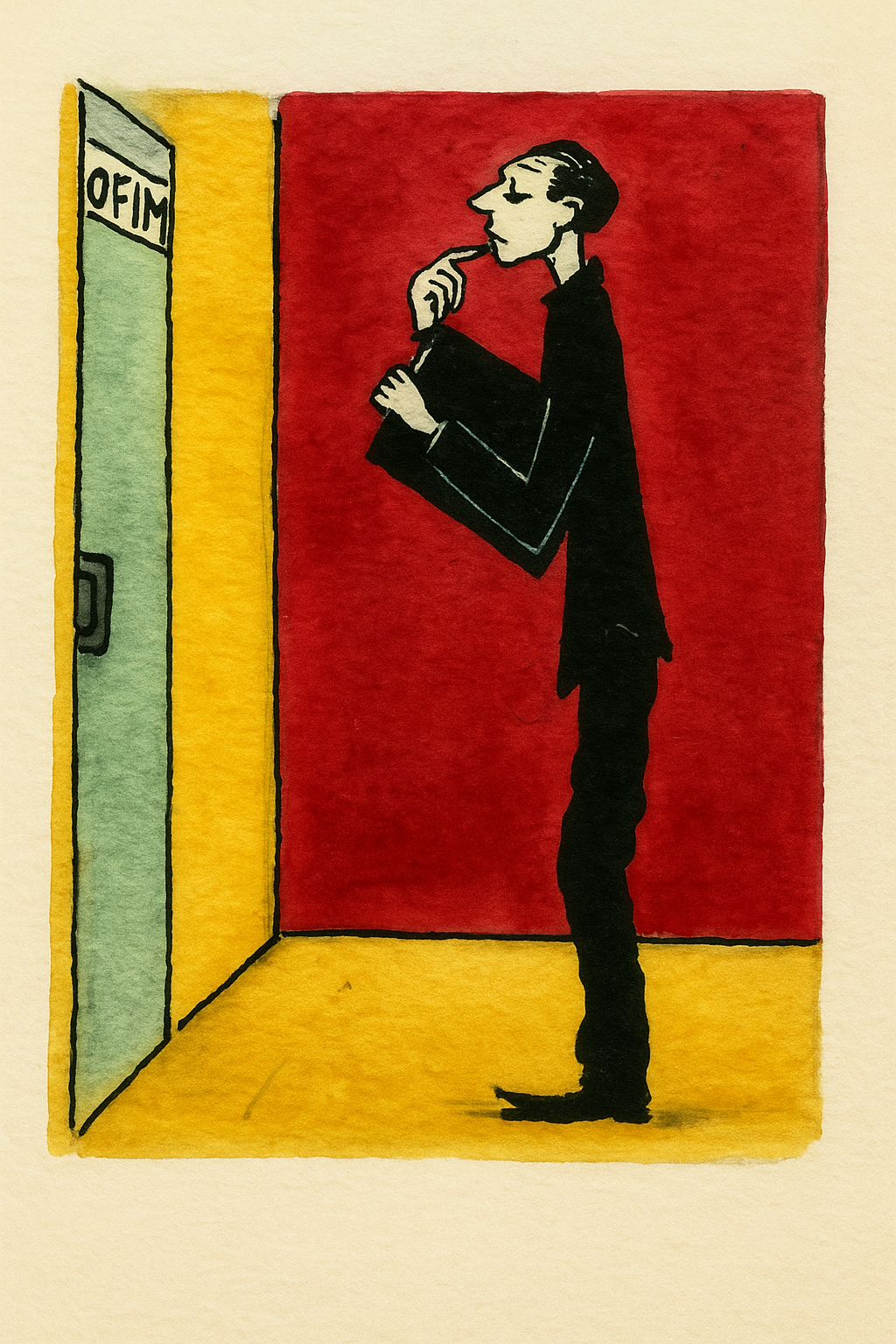 Stylized illustration of an attorney standing before a doorway, symbolizing readiness to navigate the stages, challenges, and strategic decisions involved in appellate litigation