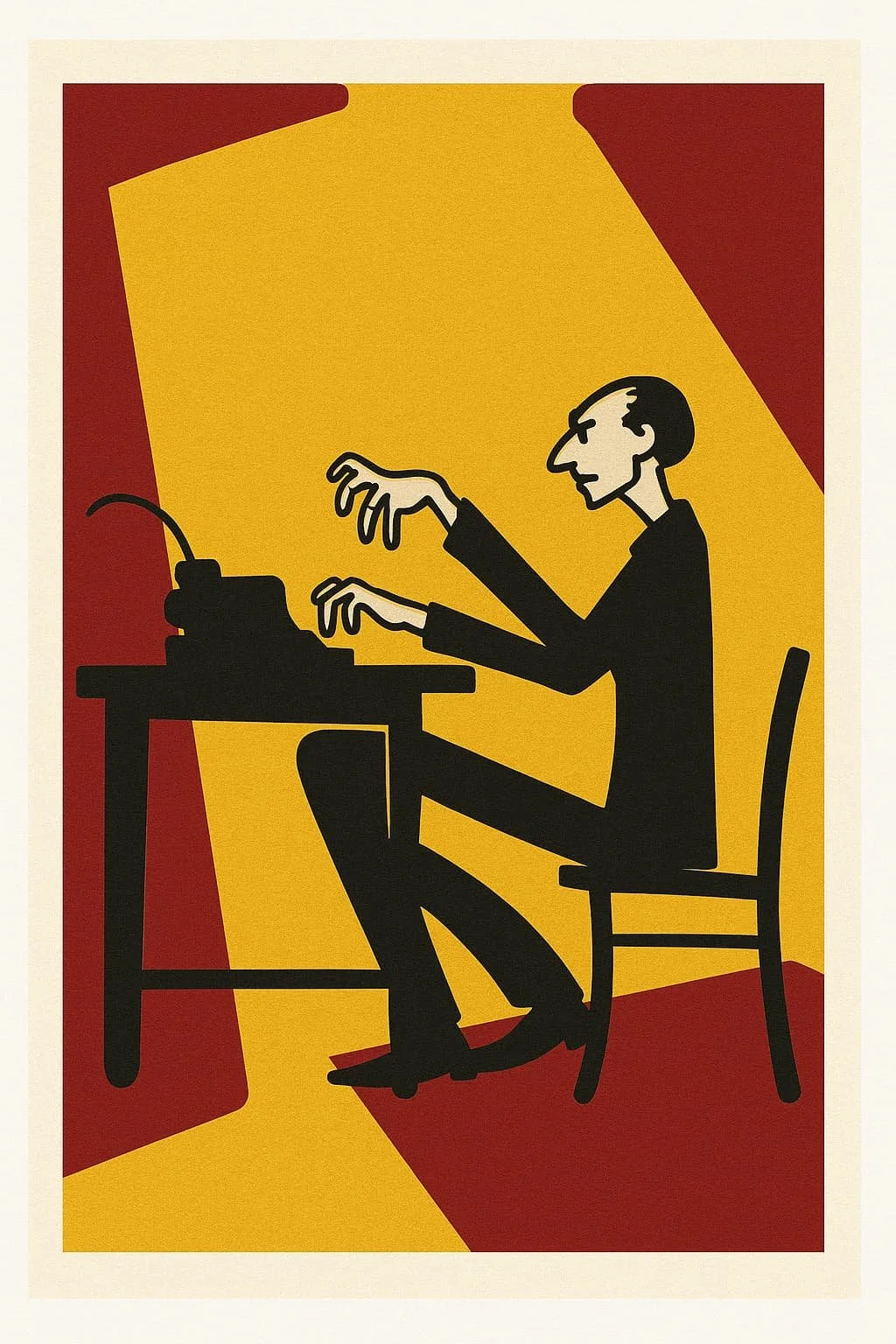 Illustration of a person typing a legal document on a typewriter, symbolizing civil litigation, legal drafting, motion practice, and meticulous case preparation.