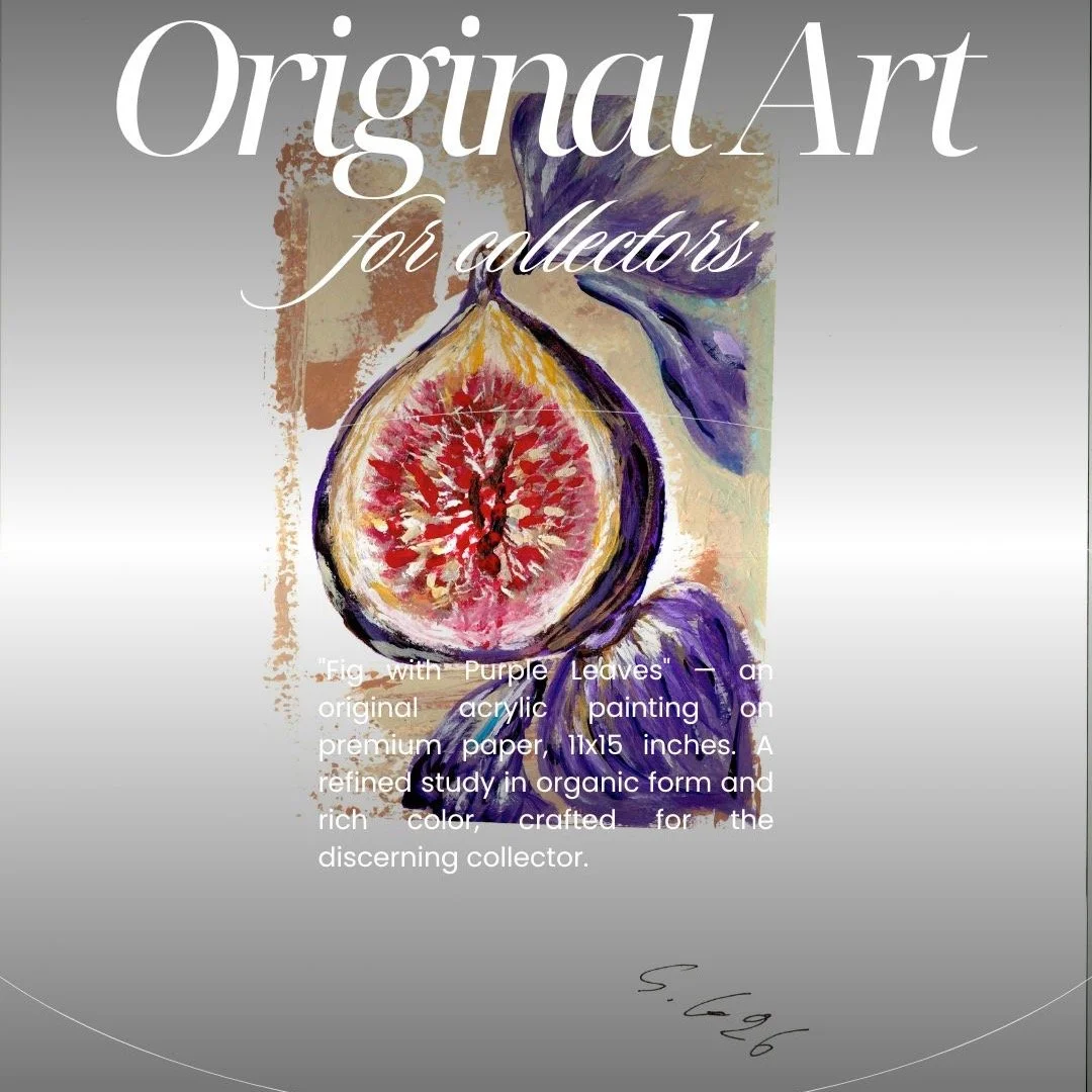 "Fig No.1 &mdash; an original acrylic painting on premium paper, 11x15 inches. A refined study in organic form and rich color, crafted for the discerning collector