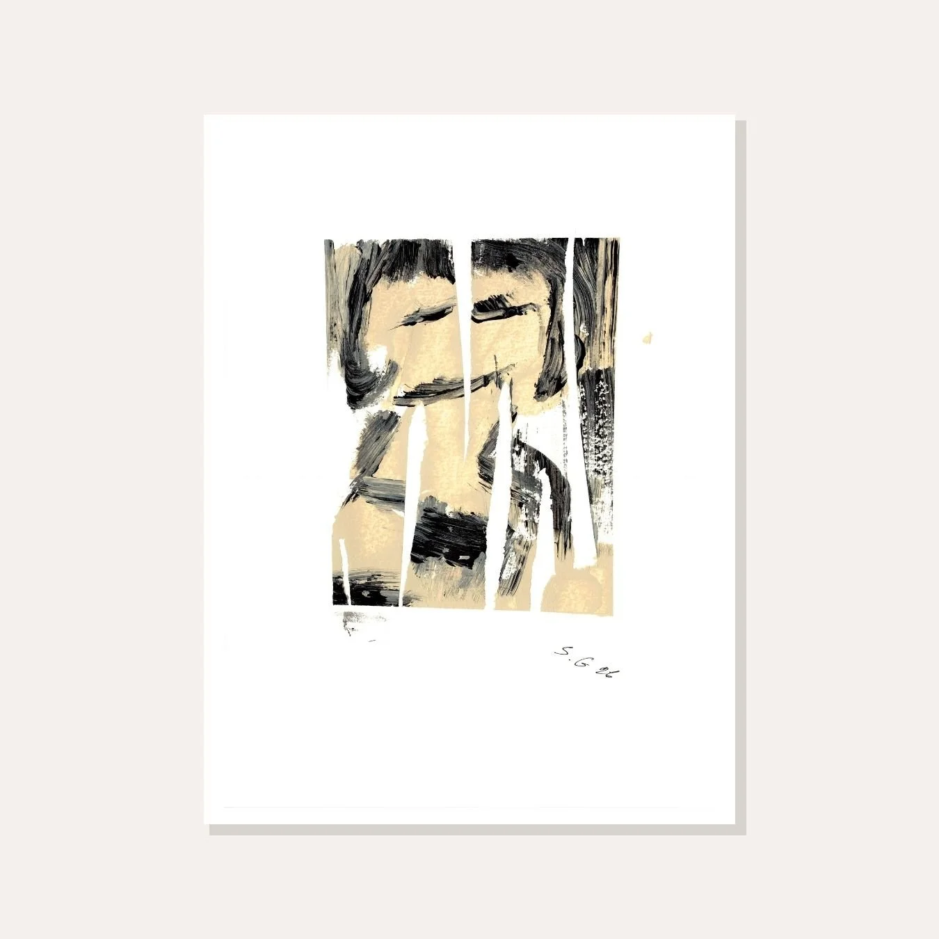 Hidden Presence, original acrylic painting on paper by Sopiko Grigolashvili, featuring an abstract figurative composition in neutral tones.