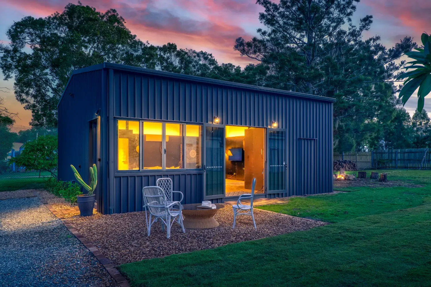 Twilight real estate photograph of a modern regional home captured at dusk in South East Queensland.