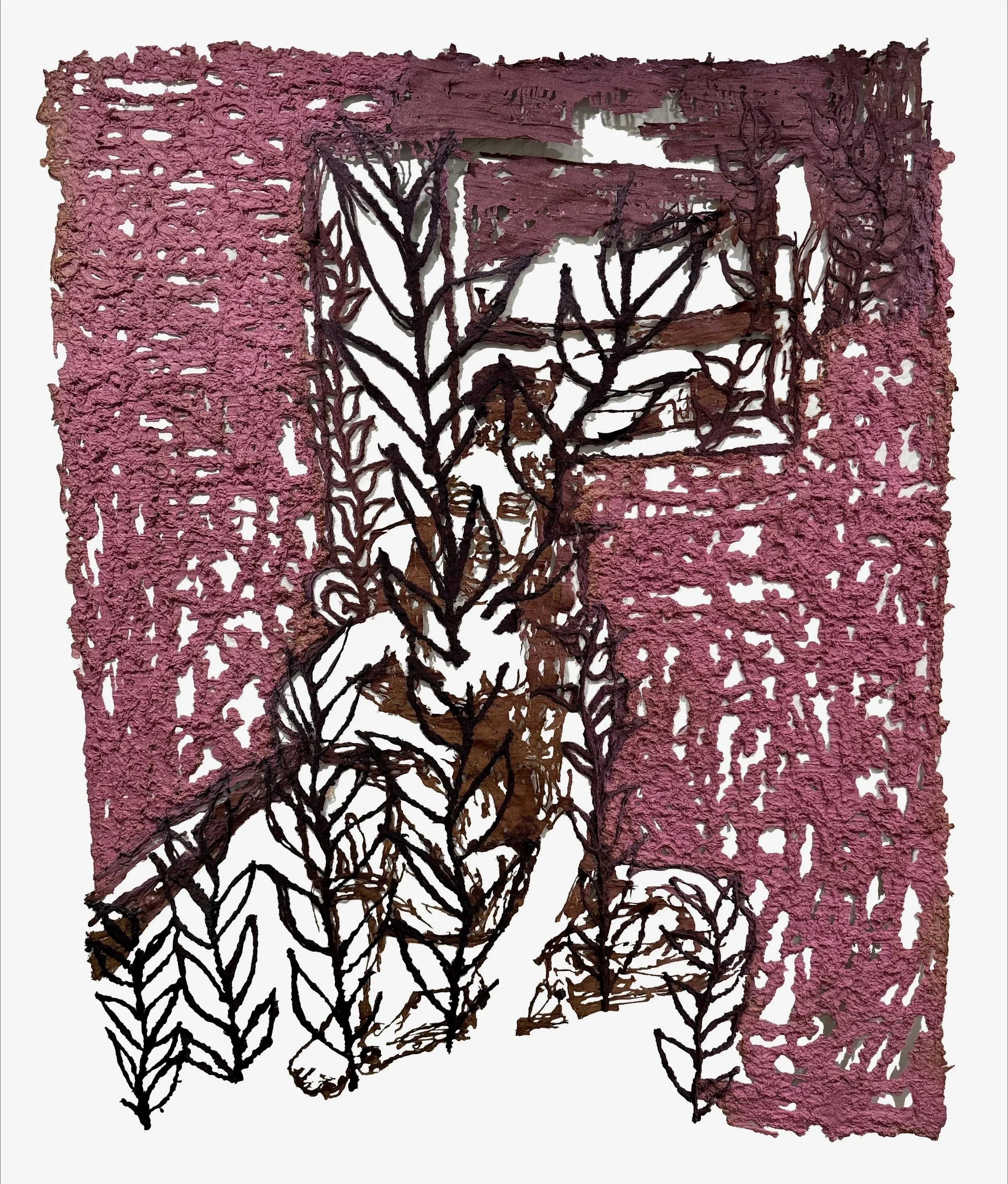 Untitled, 2025. Acrylic on recycled newspaper and oak leaf paper handmade paper
48"x60"