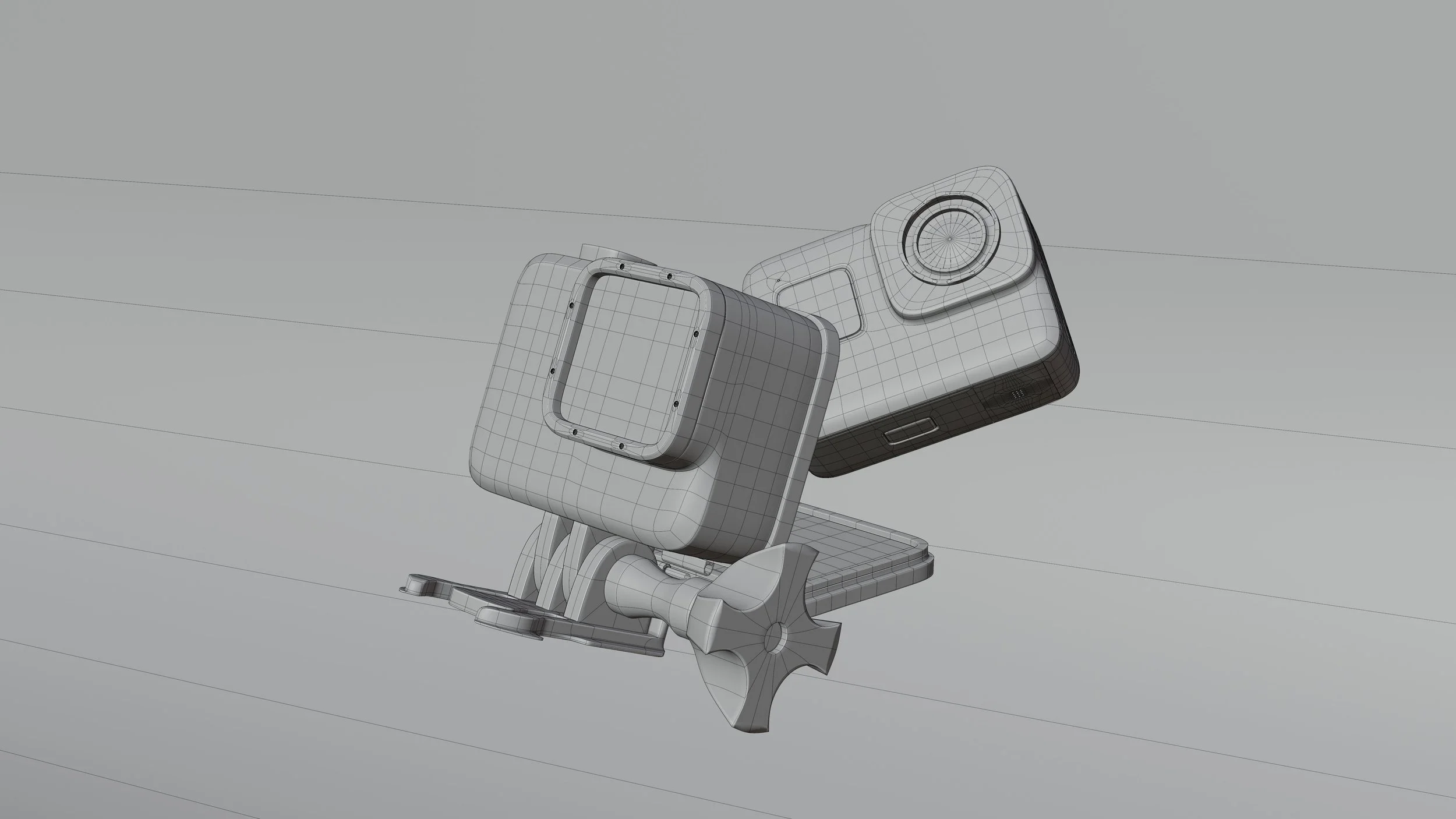 3D wireframe model of a camera mounted on a stabilizer.