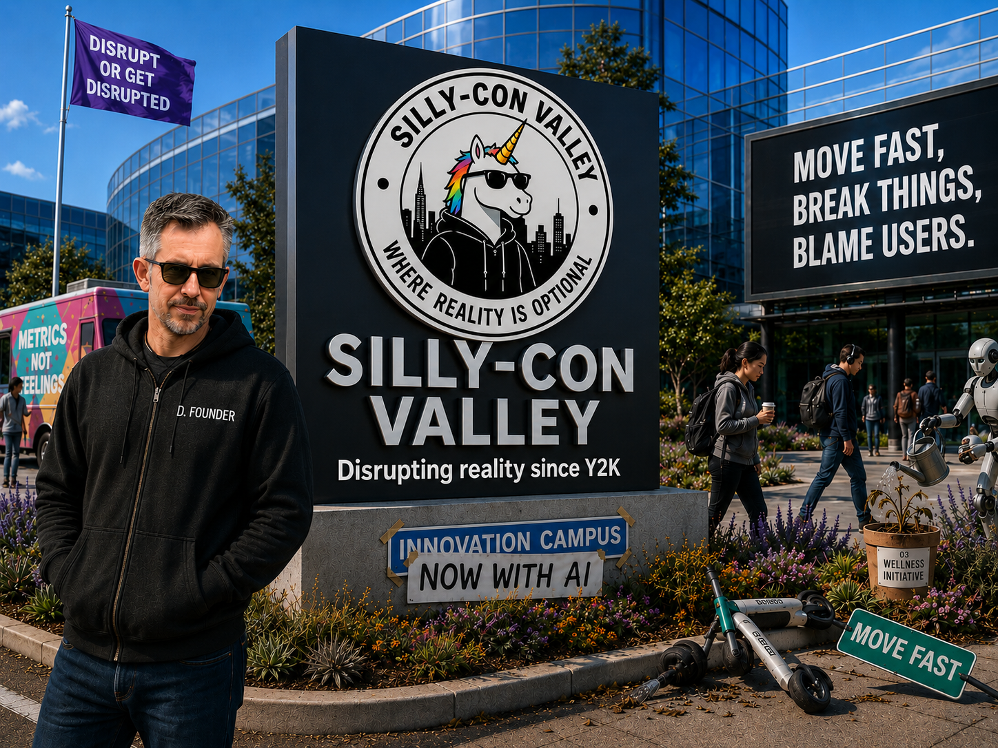 Welcome to Silly-con Valley — satirical tech cartoon