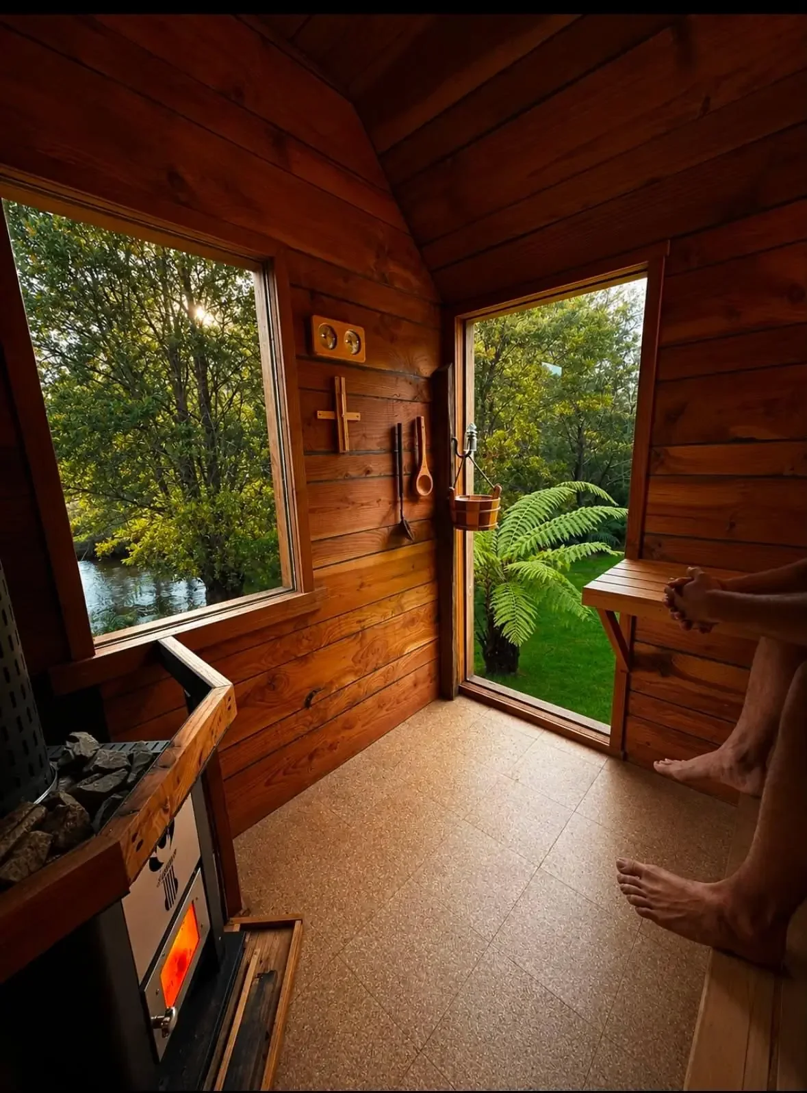 Inside the private tailrace sauna near derby north east Tasmania