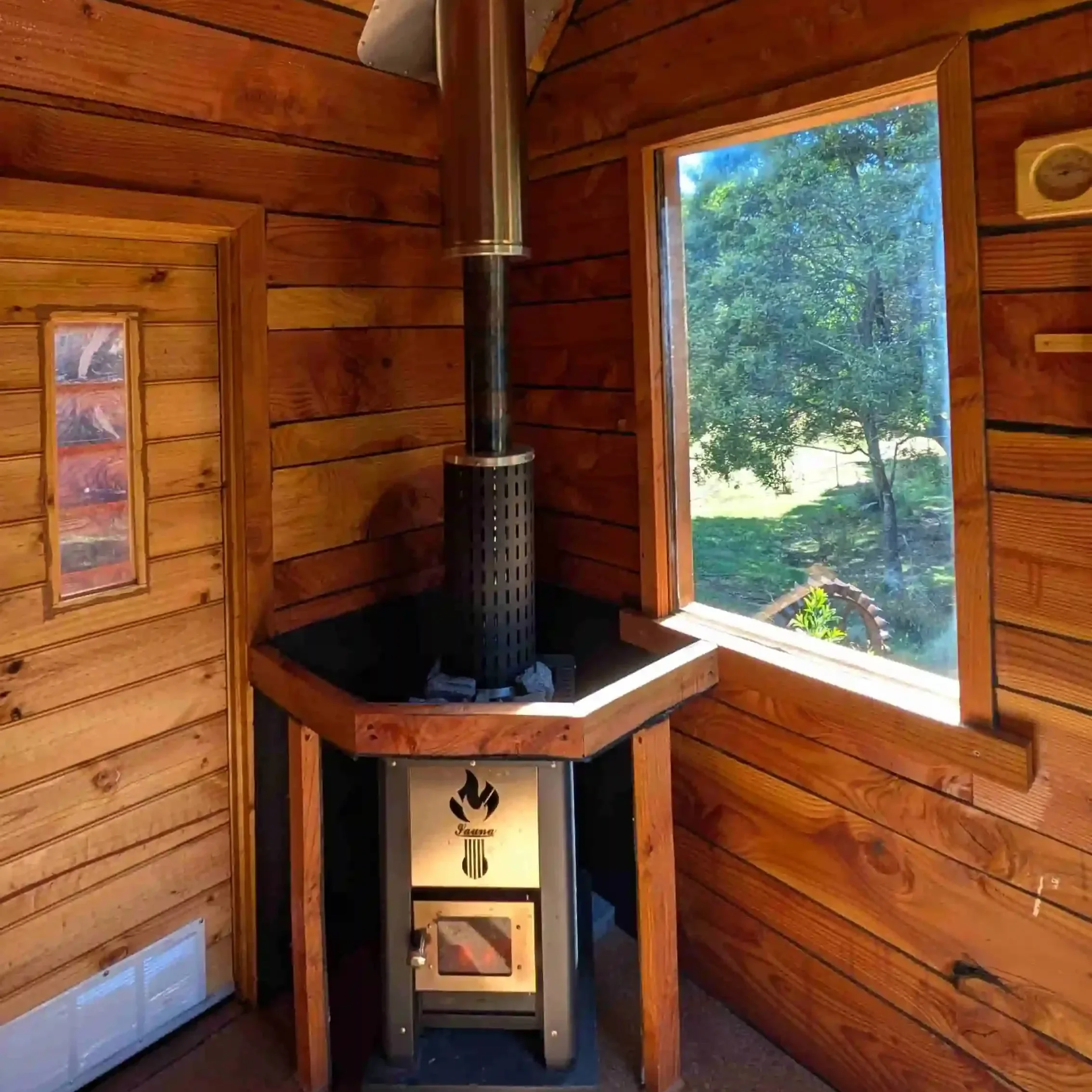 Inside the private tailrace sauna near Derby, north east Tasmania