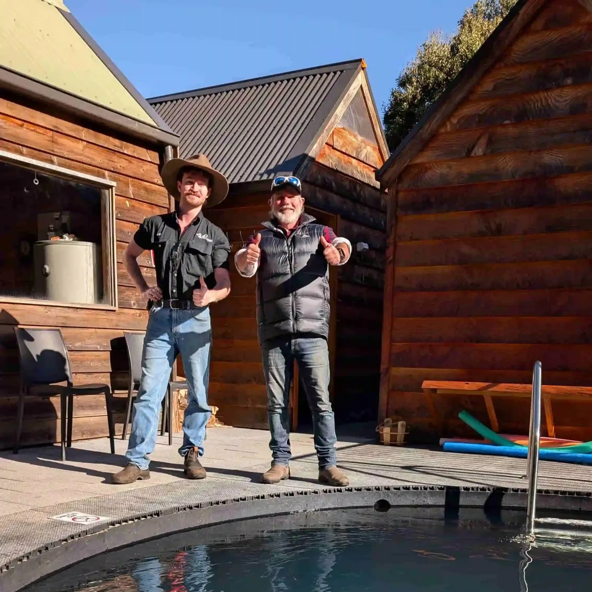 Graham Cahill from 4wd247 outside the private and exclusive sauna and cold plunge near derby tasmania
