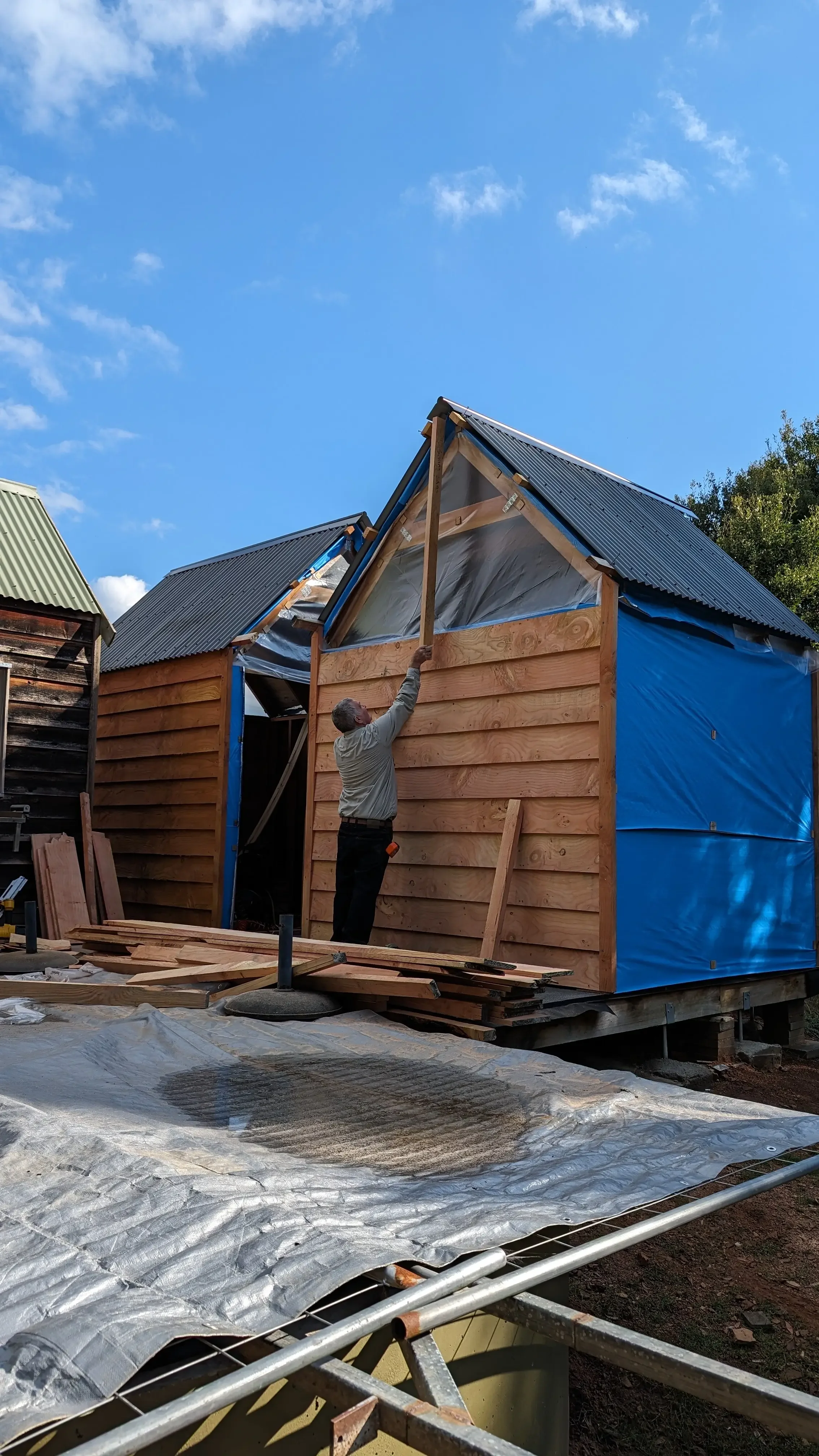 Early stages of contruction of the Tailrace sauna building