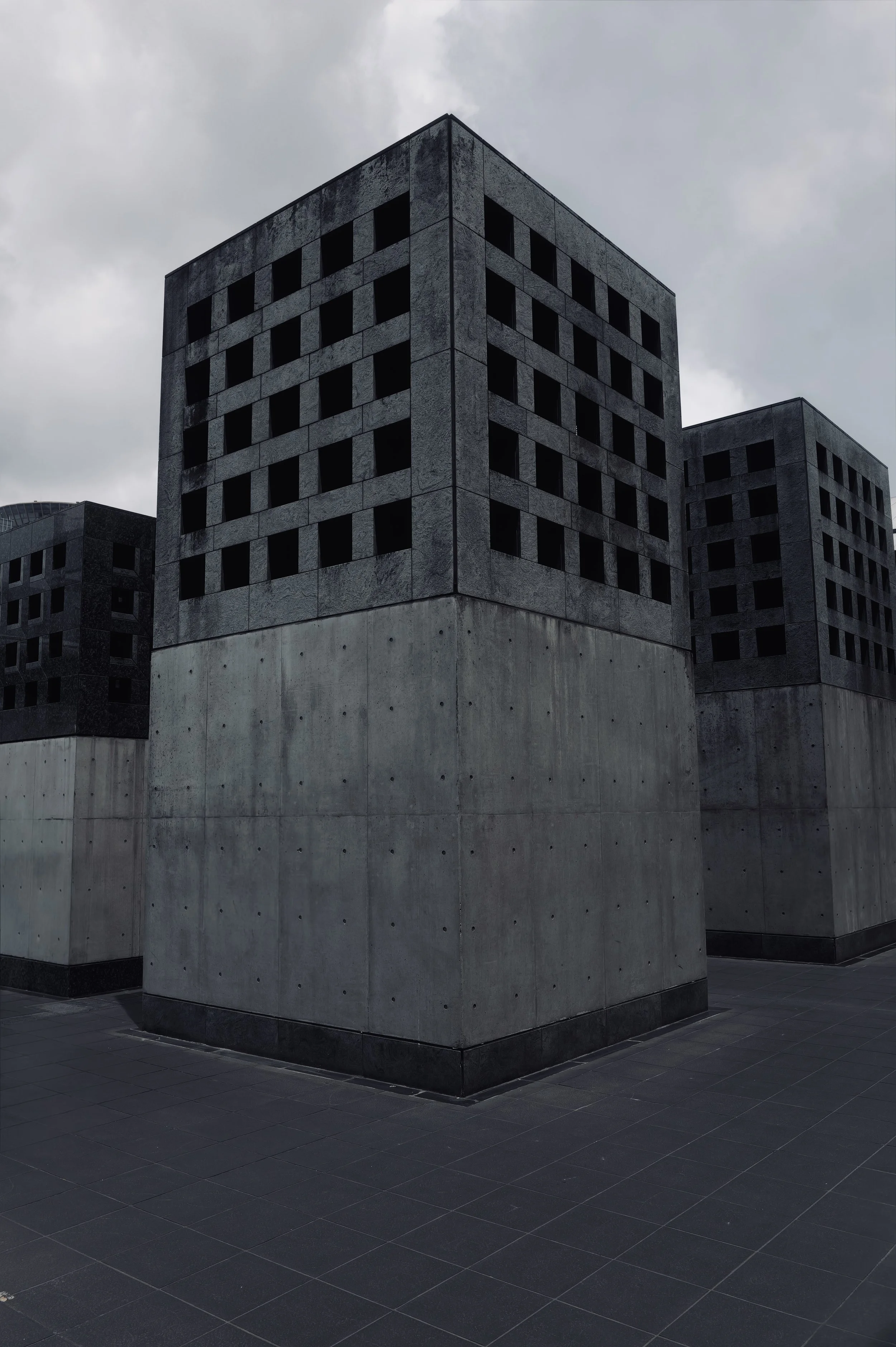 Monolithic concrete structures outside Kyoto Station - Brutalist architectural fine art photography