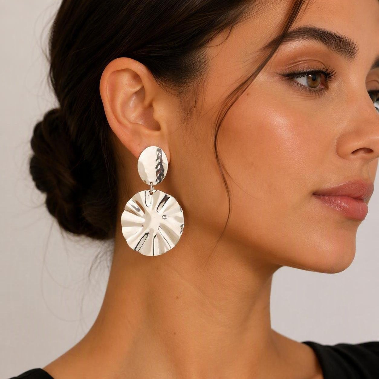 Boucles d'Oreilles Disque Argenté Glam
