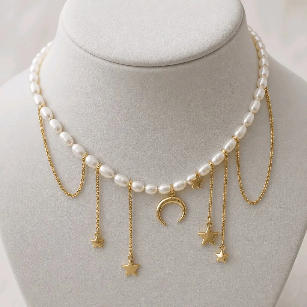 Collier Céleste à Pampilles en Perles