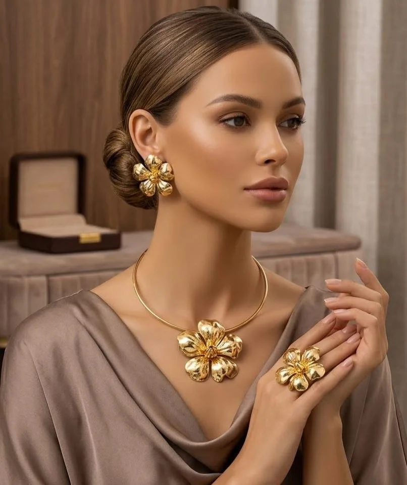 Parure de Bijoux 3D Fleur Éblouissante