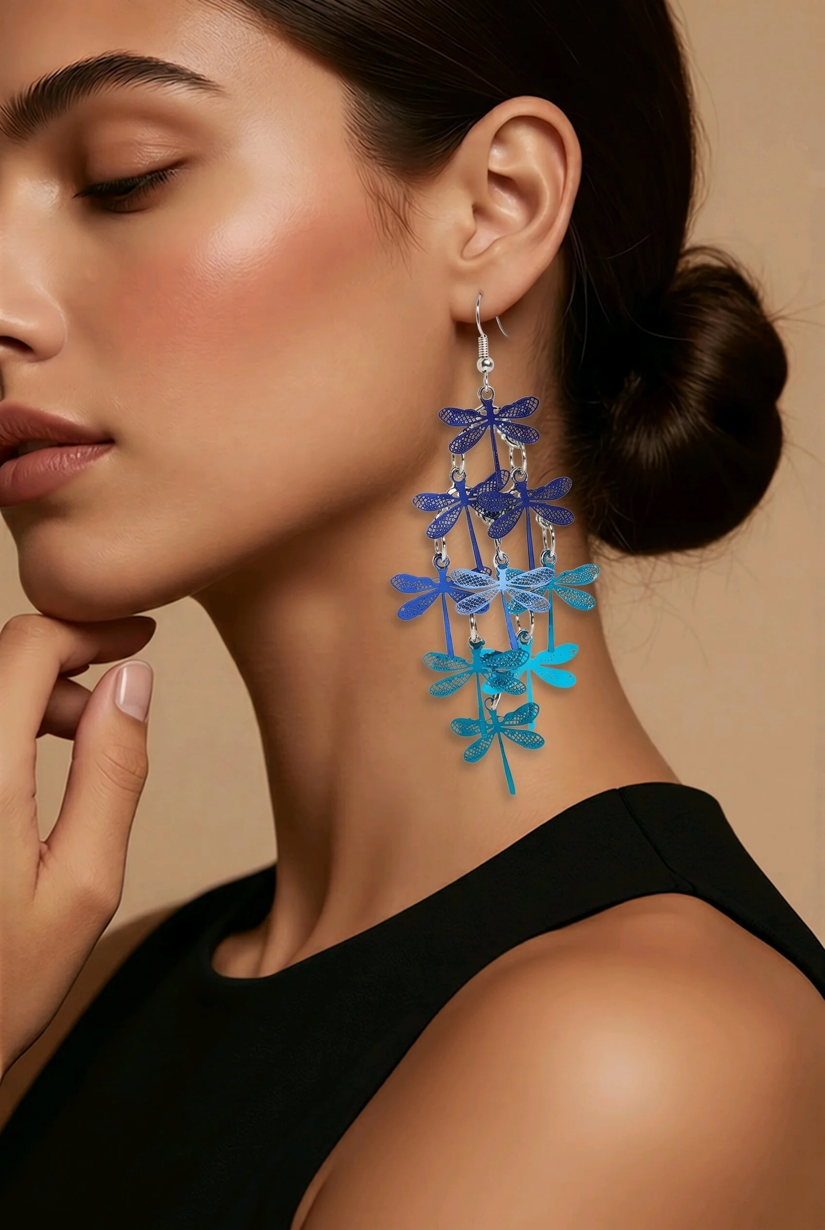 Boucles d'Oreilles pendantes Libellules métalliques