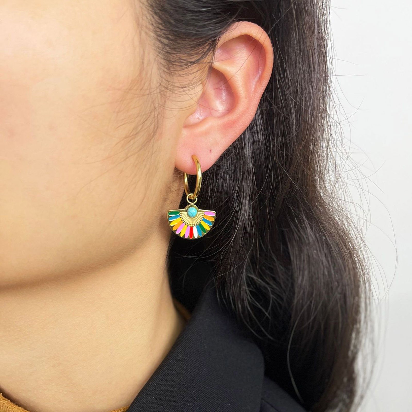 Boucles d'Oreilles Eventail émail
