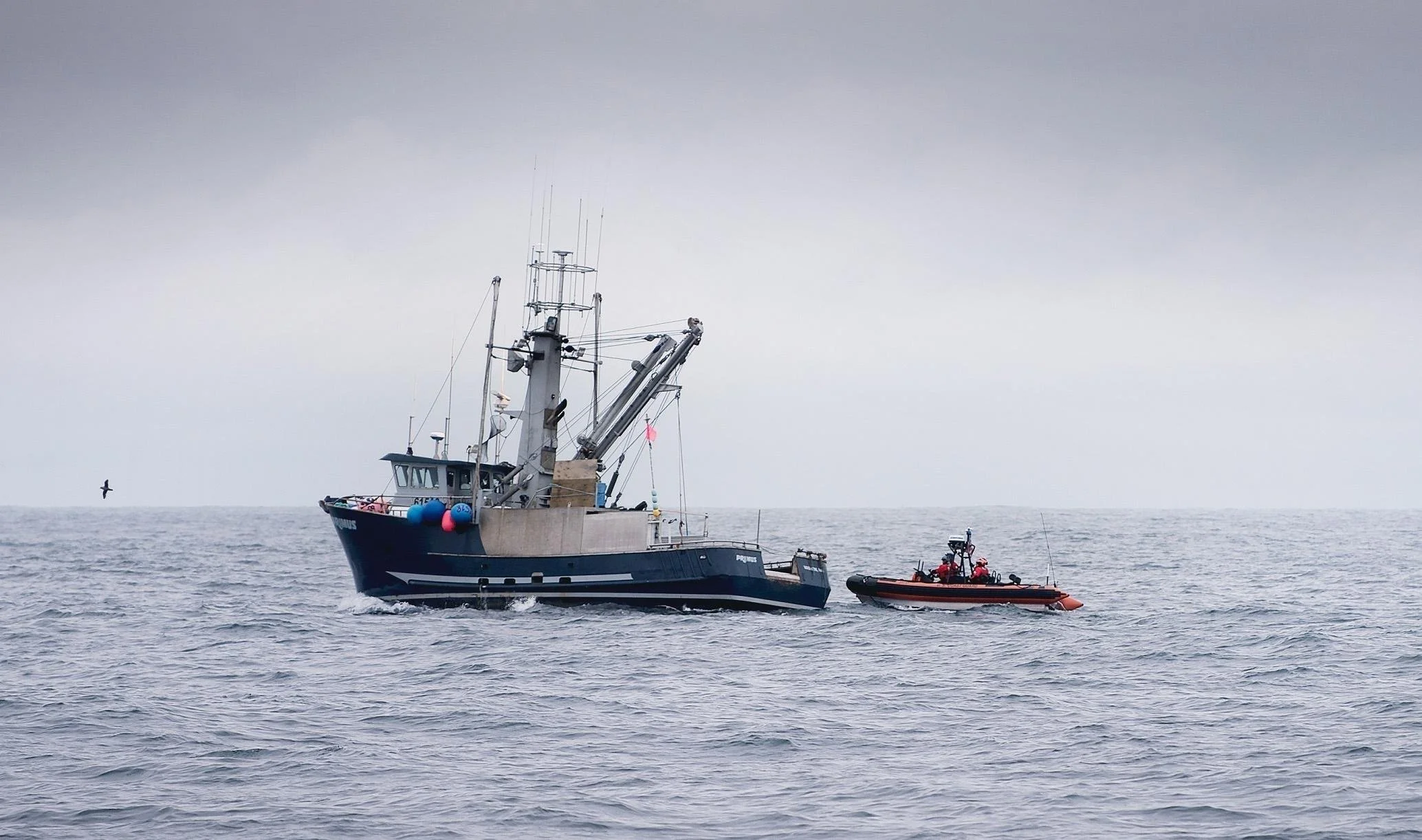 U.S. Coast Guard (Angela Semerling) / A USCGC Douglas Munro (WHEC-724) small boat crew boards a fishing vessel during Operation North Pacific Guard