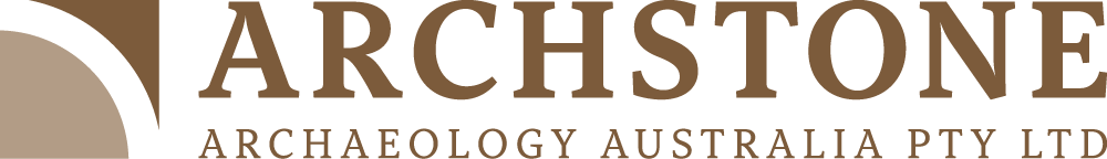 Logo of Archstone Archaeology Australia Pty Ltd with text in dark brown and beige.