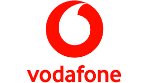 Vodafone logo with a red speech mark above the word 'vodafone' in red text