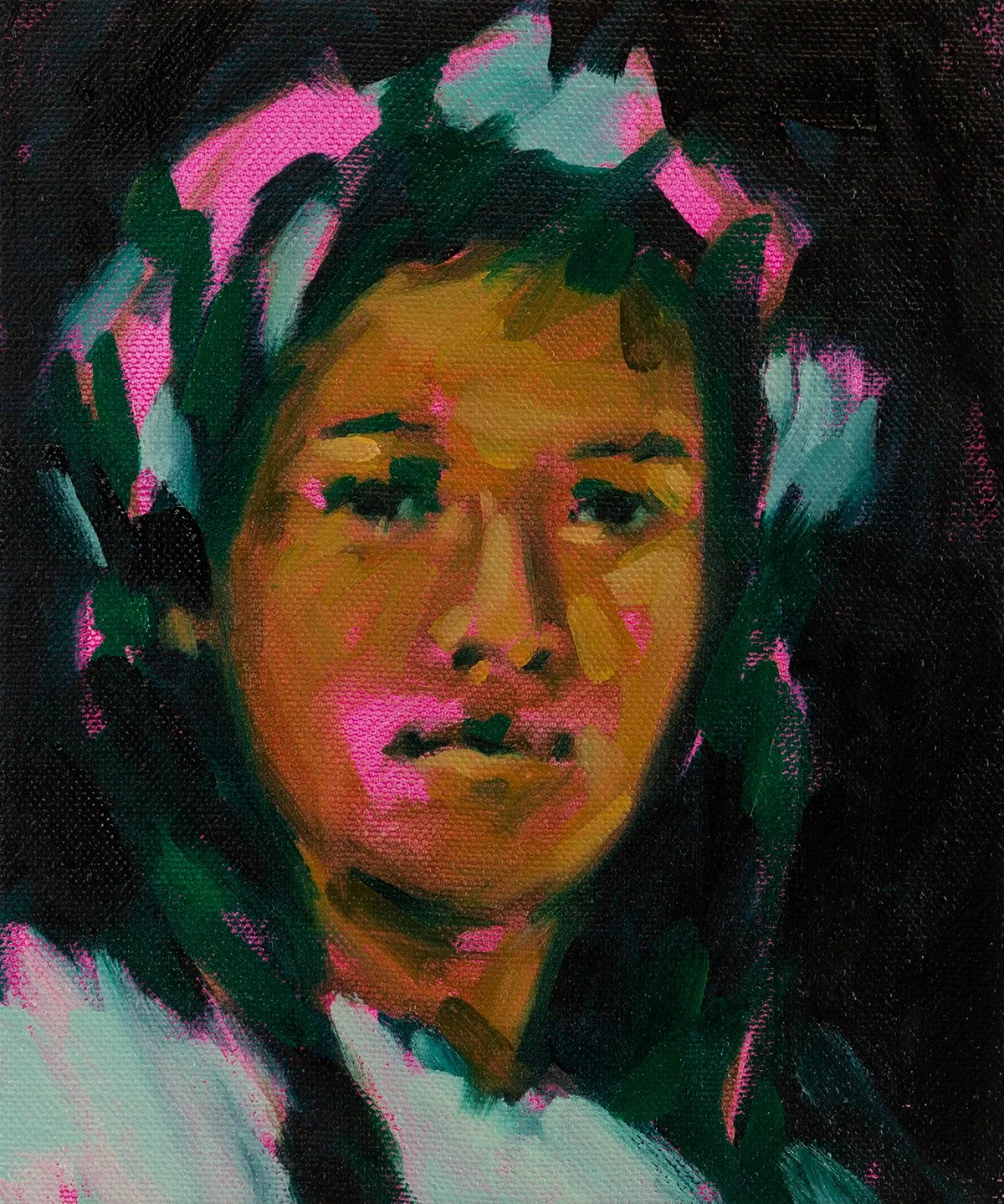 Aunty At The Wedding (Ancestral), 2026. Oil on canvas. 25 x 30cm.