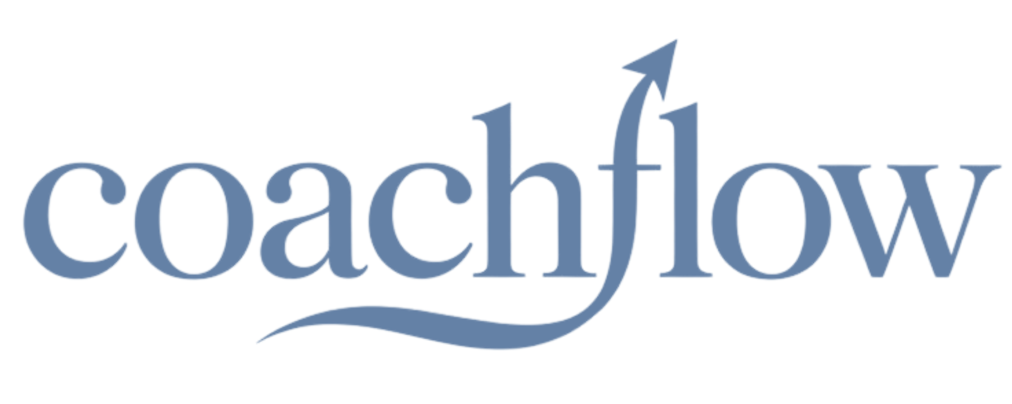 Logo with the word 'coachflow' in blue with an upward arrow forming part of the letter 'f'.