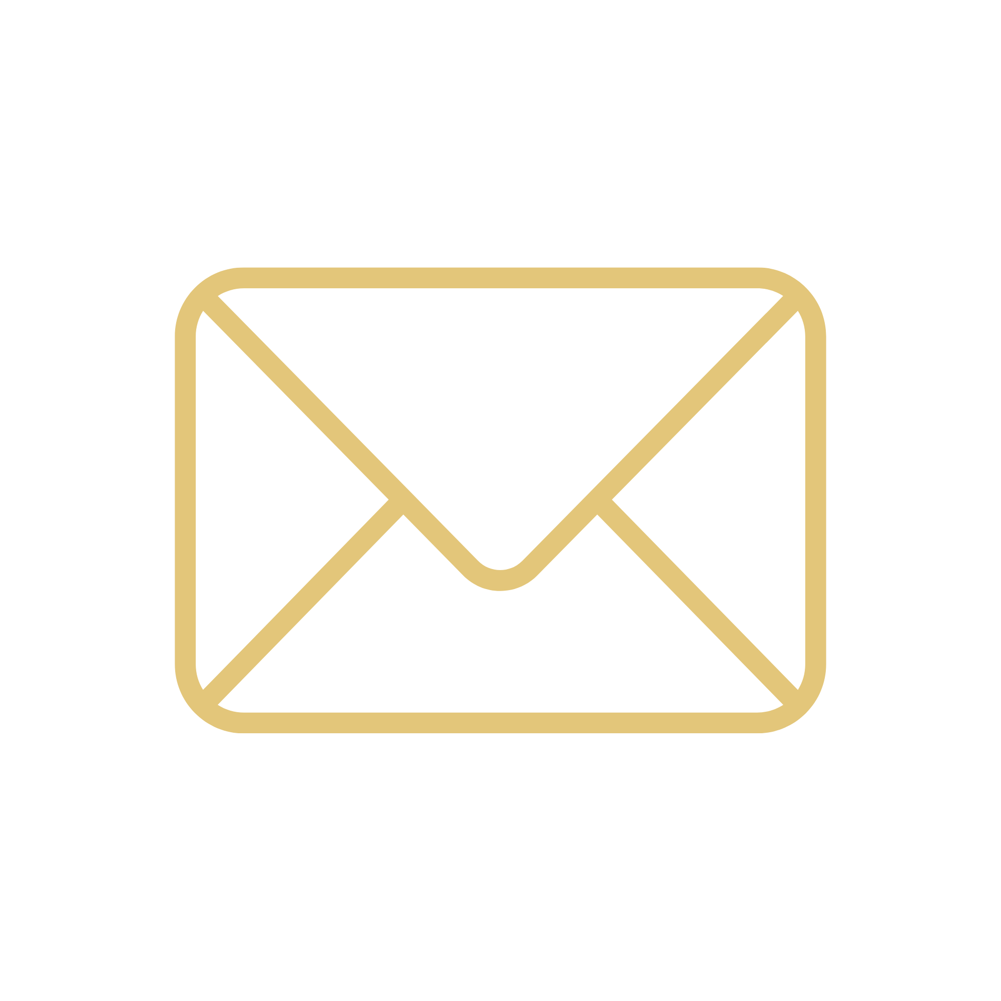 Gold outline of an envelope with a heart-shaped stamp in the upper right corner.